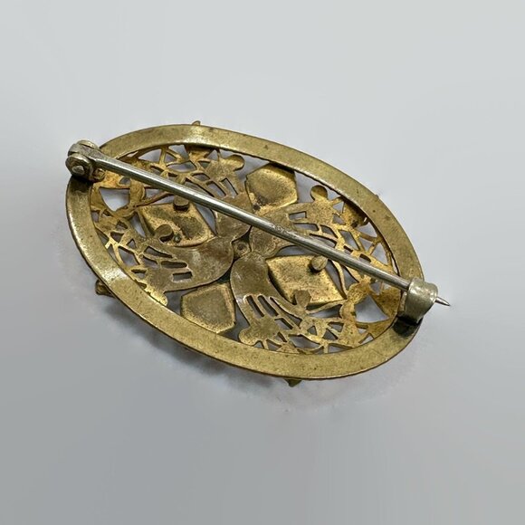 Victorian Brooch, Edwardian, Purple, Filagree, Rhinestones, 2" Long, Vintage - Picture 4 of 4